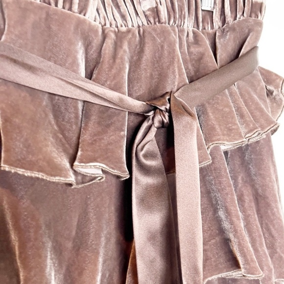 Vintage Y2K Juicy Couture Dark Brown Velvet Ruffle Tiered Skirt Size XS Silk Tie - Picture 6 of 10